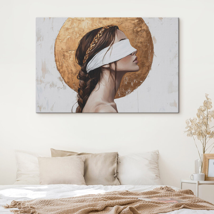 Peinture d'une femme avec un bandeau sur les yeux