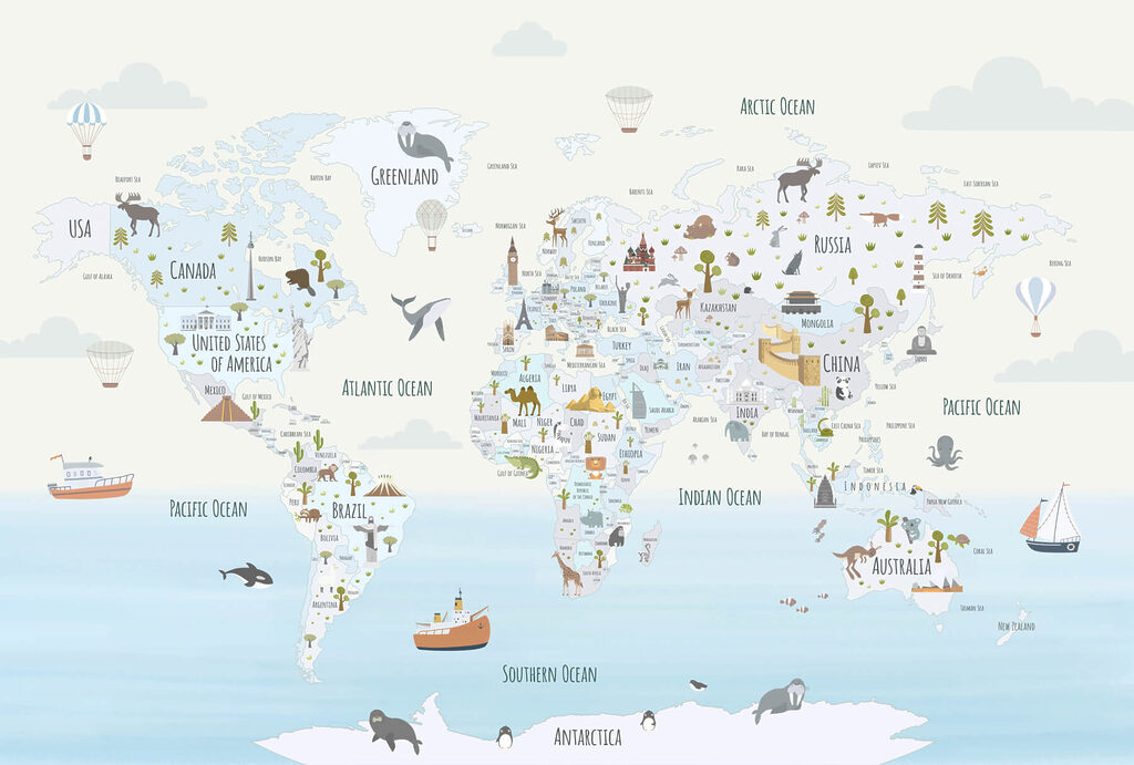 Carte du monde avec différents animaux Carte du monde avec différents animaux