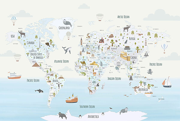 Carte du monde avec différents animaux Carte du monde avec différents animaux