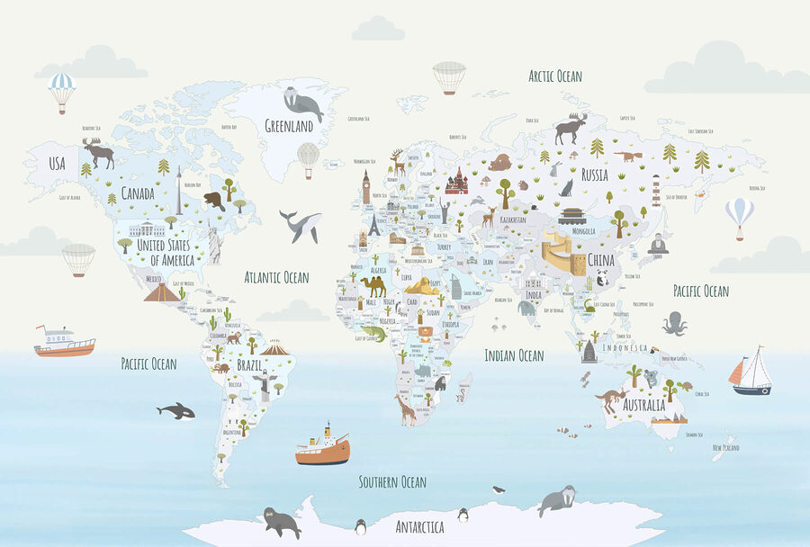 Carte du monde avec différents animaux Carte du monde avec différents animaux