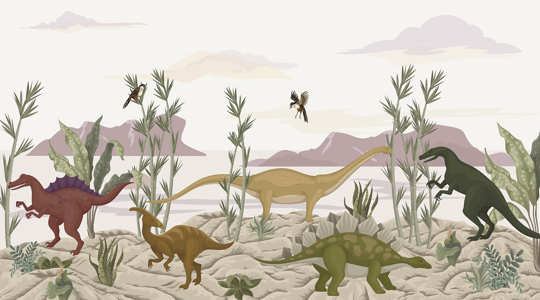 Group of dinosaurs in a desert Group of dinosaurs in a desert