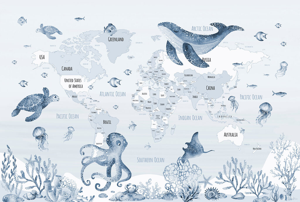 Carte du monde avec animaux marins Carte du monde avec animaux marins