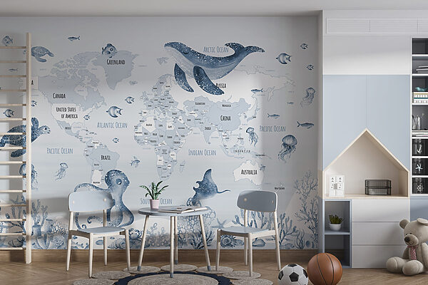 Carte du monde avec animaux marins Carte du monde avec animaux marins