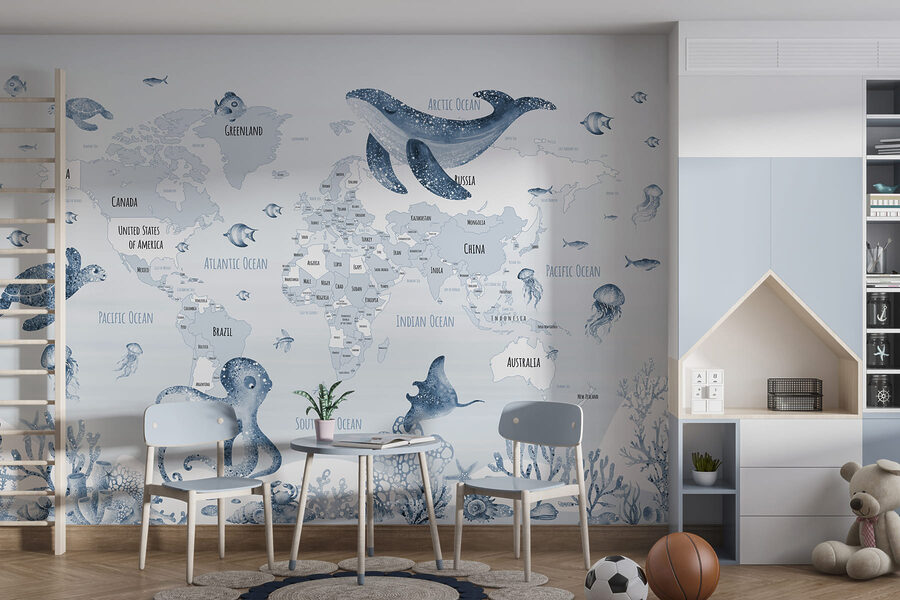 Carte du monde avec animaux marins Carte du monde avec animaux marins