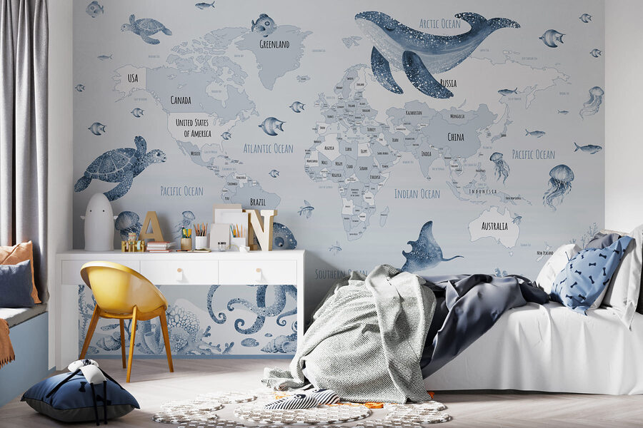 Carte du monde avec animaux marins Carte du monde avec animaux marins