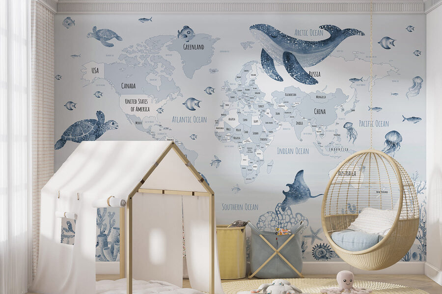 Carte du monde avec animaux marins Carte du monde avec animaux marins