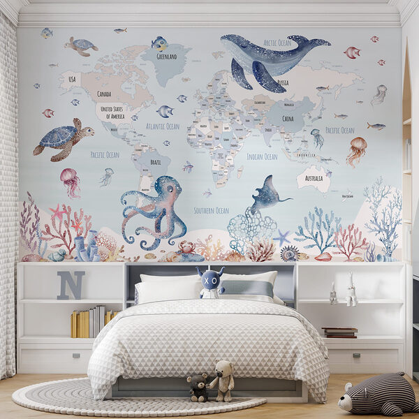 Carte du monde avec animaux marins Carte du monde avec animaux marins