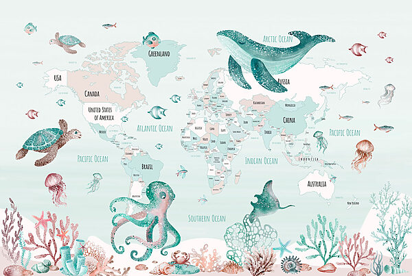 Carte du monde avec animaux marins Carte du monde avec animaux marins