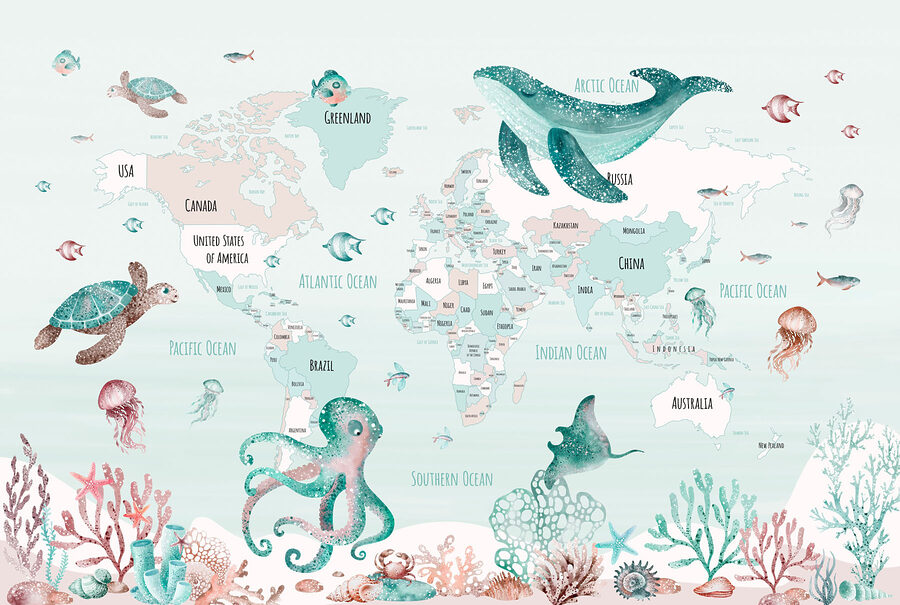 Carte du monde avec animaux marins Carte du monde avec animaux marins