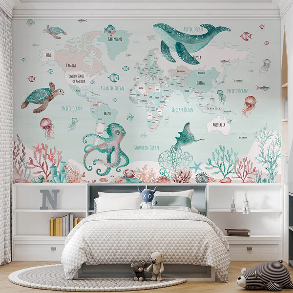 Carte du monde avec animaux marins Carte du monde avec animaux marins