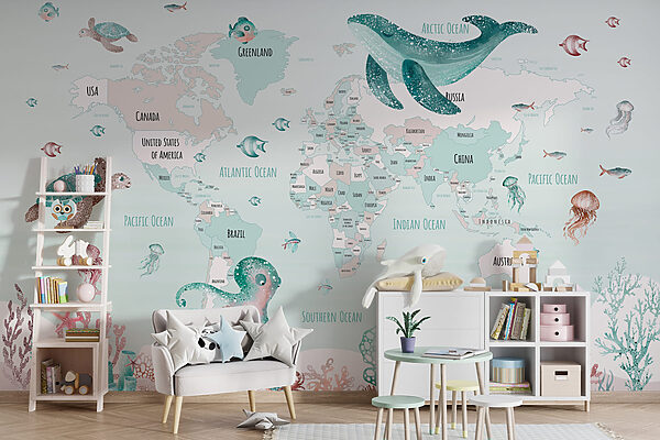 Carte du monde avec animaux marins Carte du monde avec animaux marins