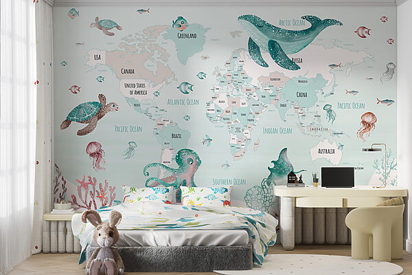 Carte du monde avec animaux marins Carte du monde avec animaux marins