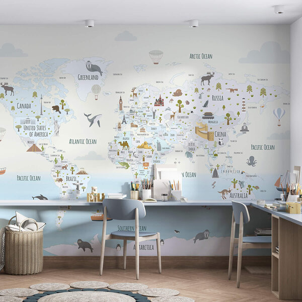 Carte du monde avec différents animaux Carte du monde avec différents animaux