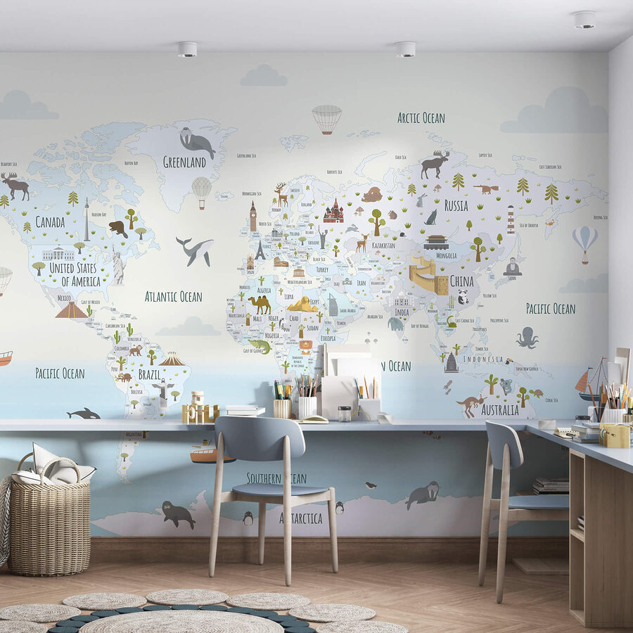 Carte du monde avec différents animaux Carte du monde avec différents animaux