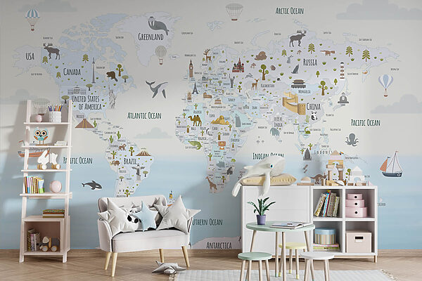 Carte du monde avec différents animaux Carte du monde avec différents animaux