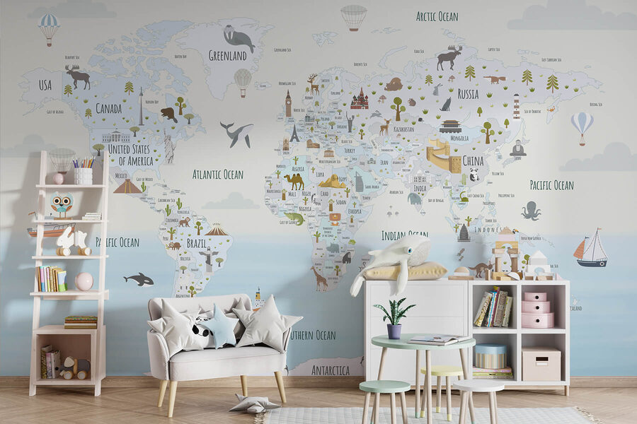 Carte du monde avec différents animaux Carte du monde avec différents animaux