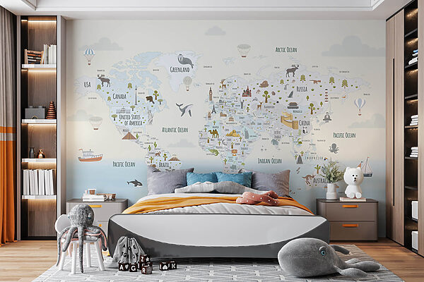 Carte du monde avec différents animaux Carte du monde avec différents animaux