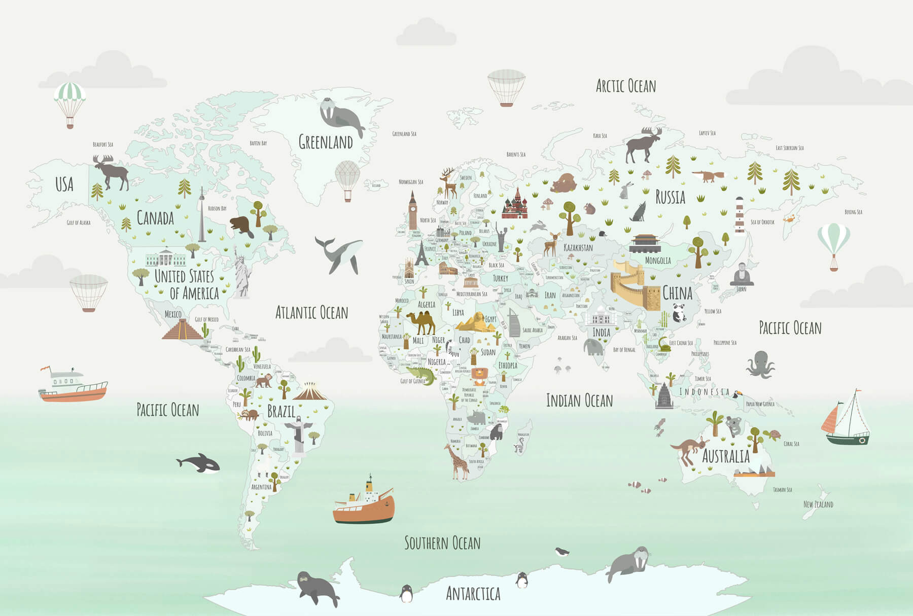 Carte du monde avec animaux w03410v2p - Carte du monde avec animaux