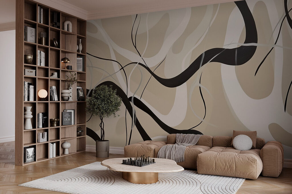 Black and white swirls on a tan background Black and white swirls on a tan background