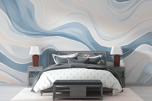Papier peint Motif ondulé blanc et bleu (UGS : w03512) Papier peint Papier peint Motif ondulé blanc et bleu (UGS : w03512)