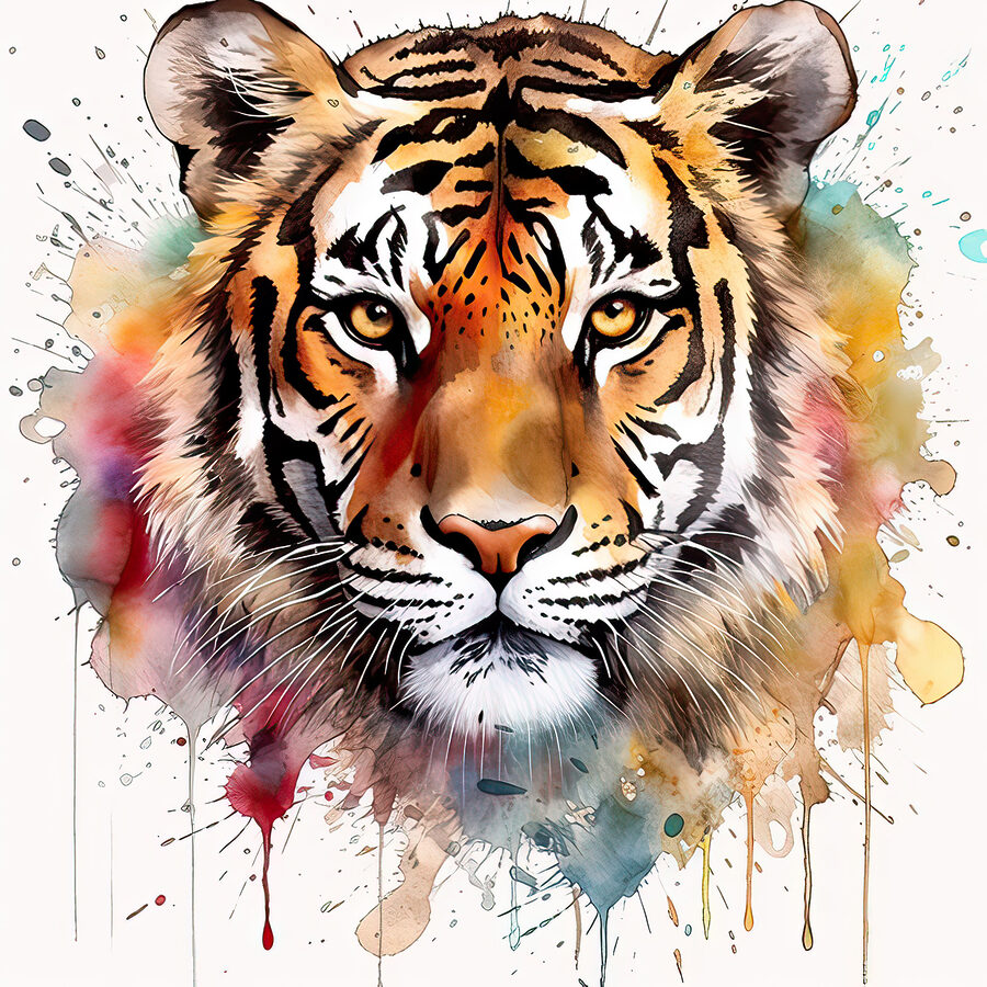 Tigre avec des éclaboussures colorées