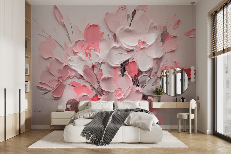 Peinture de fleurs en rose et blanc