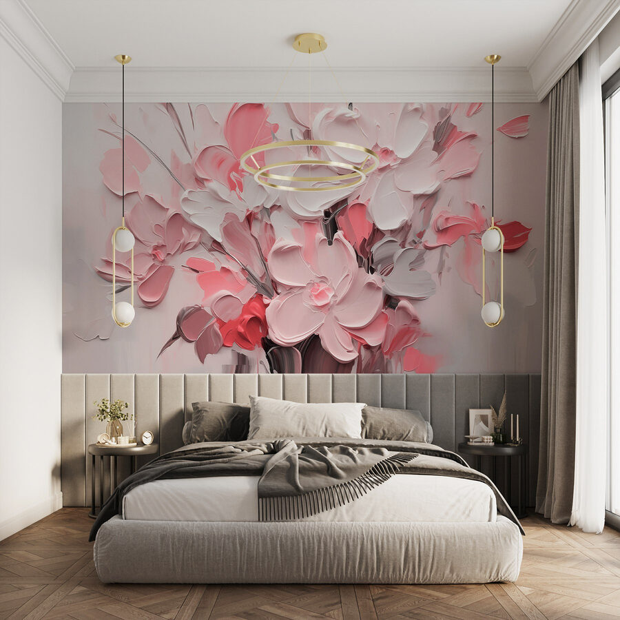 Peinture de fleurs en rose et blanc