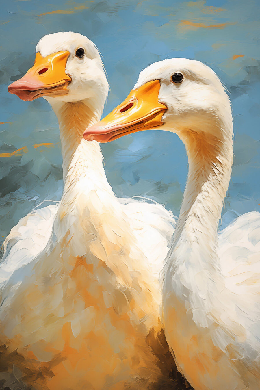 Paire de canards blancs au bec orange