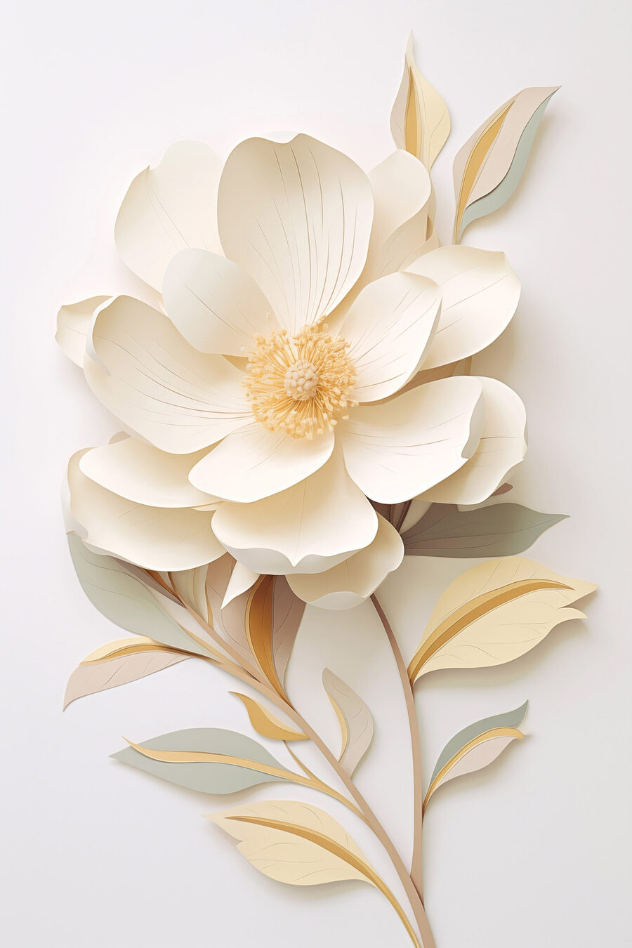Fleur en papier avec feuilles