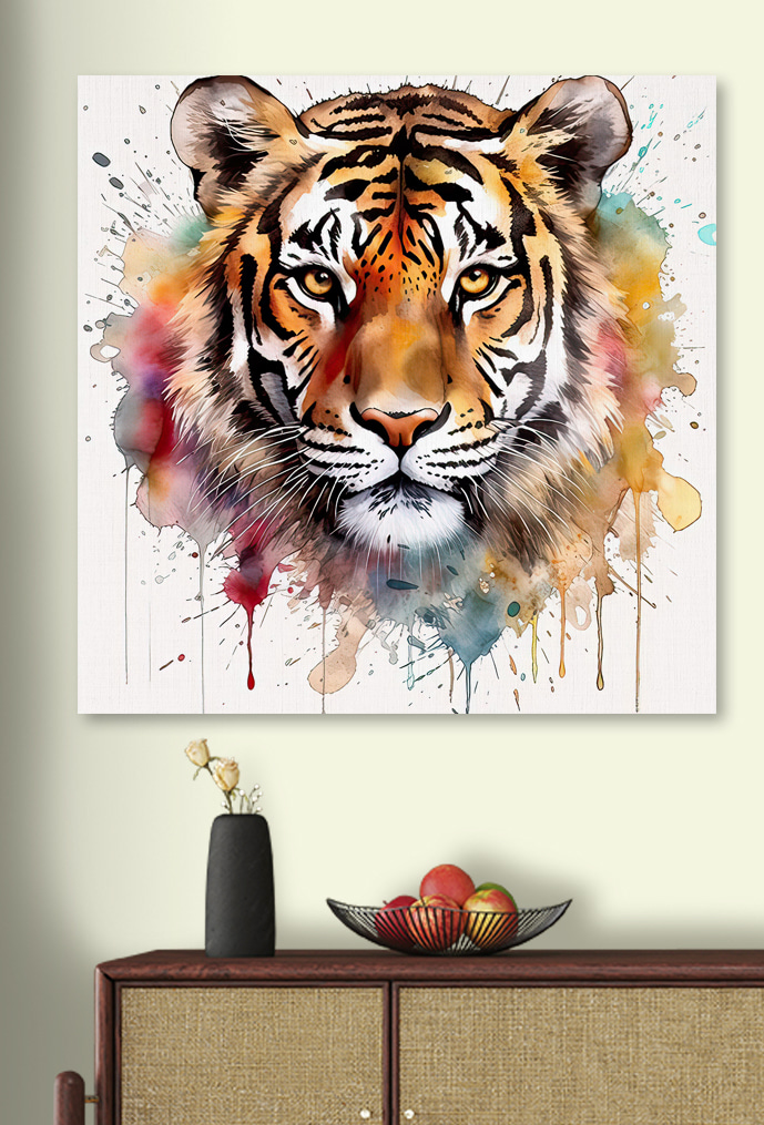 Tigre avec des éclaboussures colorées