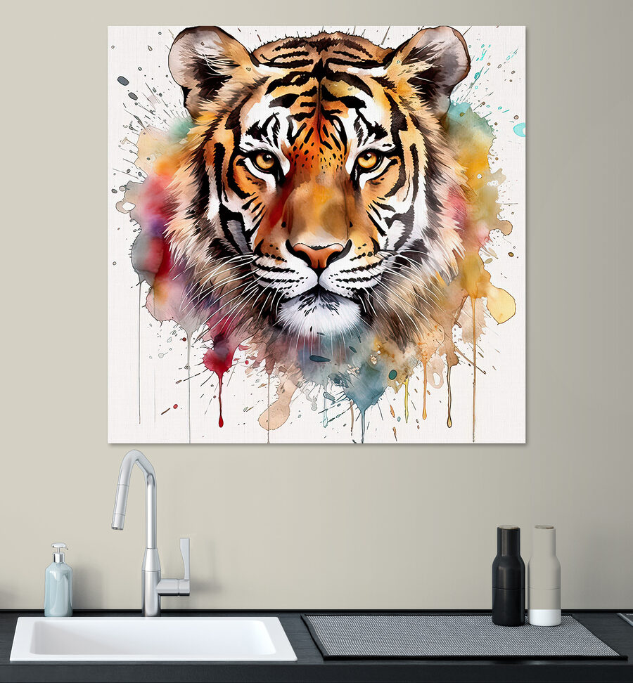 Tigre avec des éclaboussures colorées