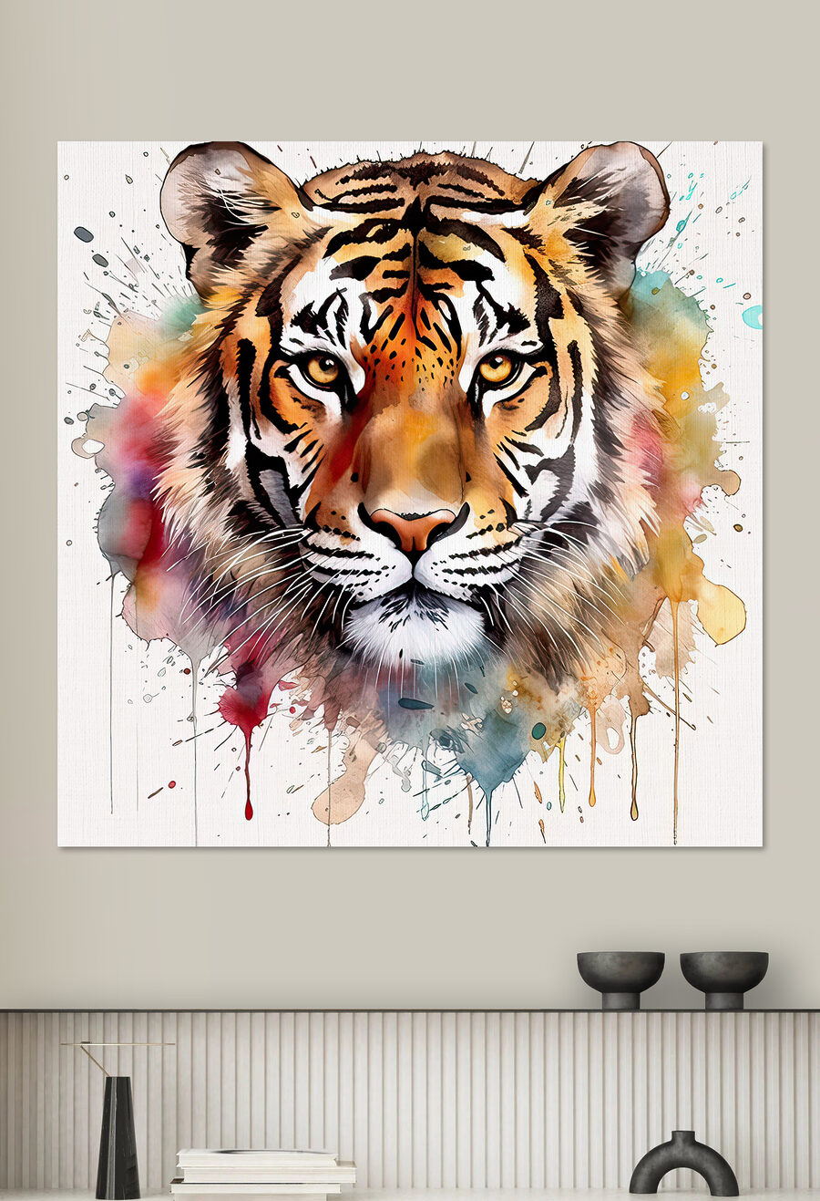 Tigre avec des éclaboussures colorées