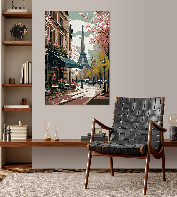 Peinture d'une rue avec une tour en arrière-plan Peinture d'une rue avec une tour en arrière-plan