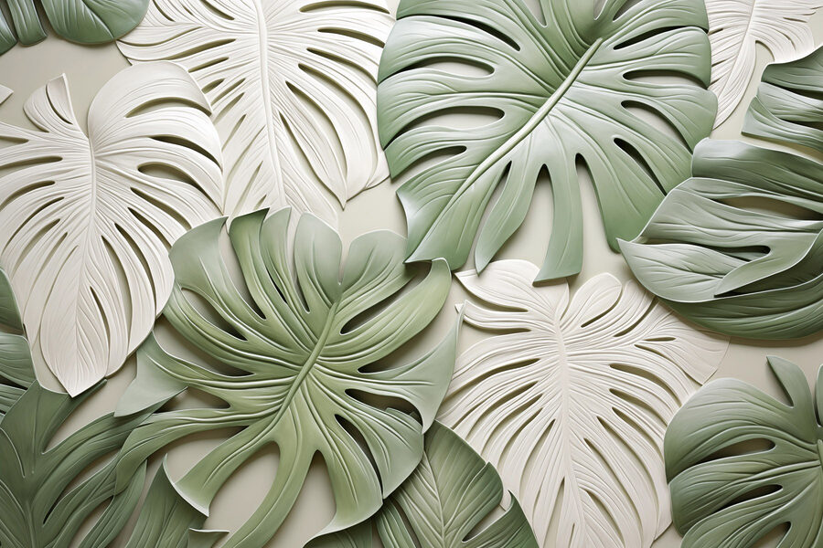 Groupe de feuilles vertes et blanches