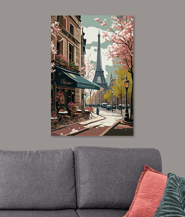 Peinture d'une rue avec une tour en arrière-plan Peinture d'une rue avec une tour en arrière-plan