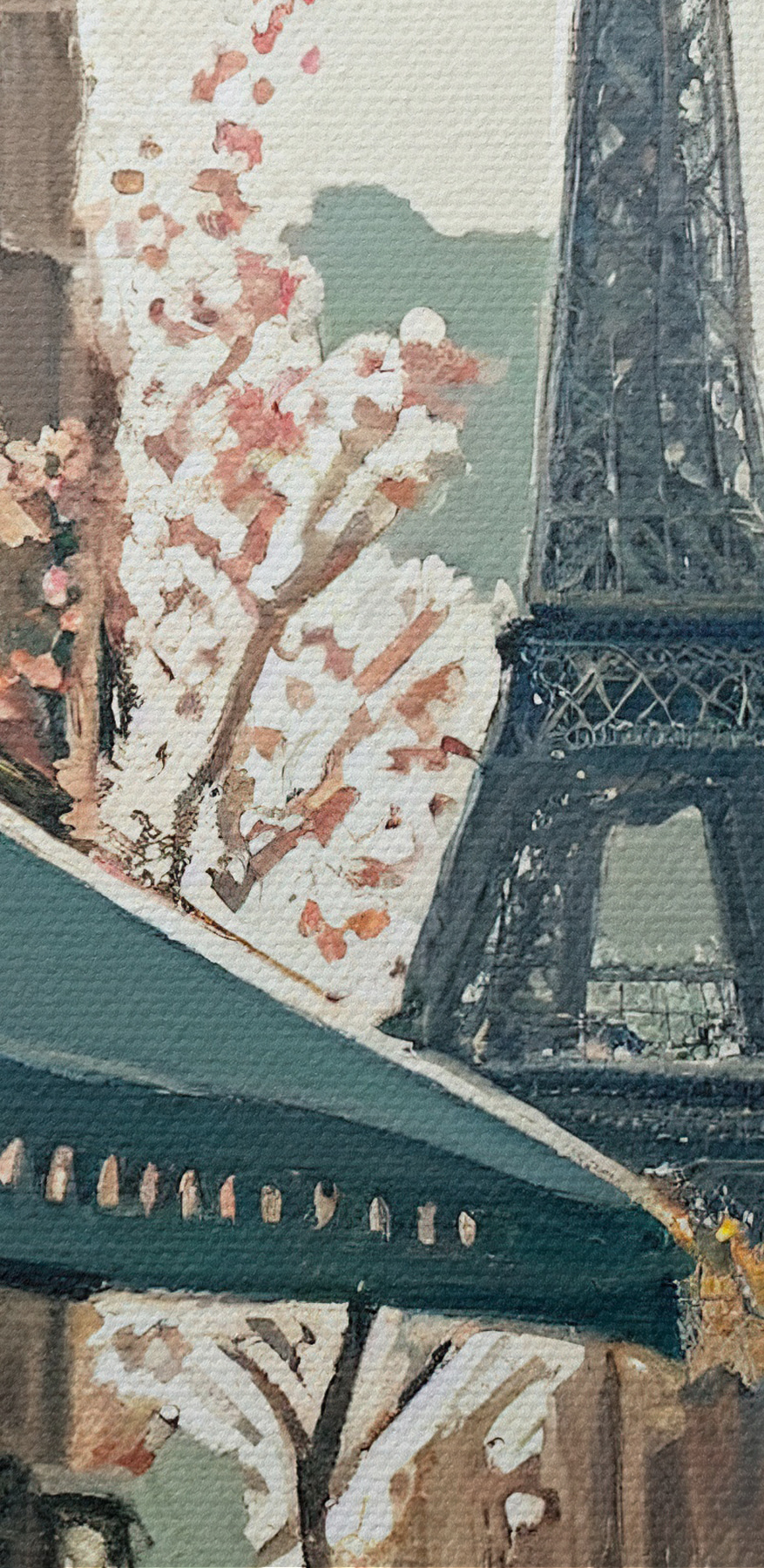 Peinture d'une rue avec une tour en arrière-plan