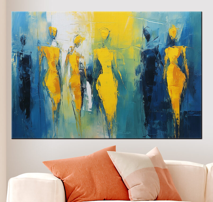 Peinture de personnes en jaune et bleu Peinture de personnes en jaune et bleu