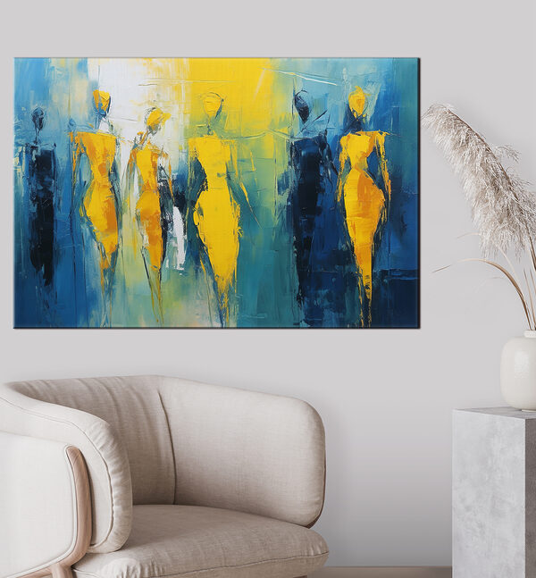 Peinture de personnes en jaune et bleu Peinture de personnes en jaune et bleu
