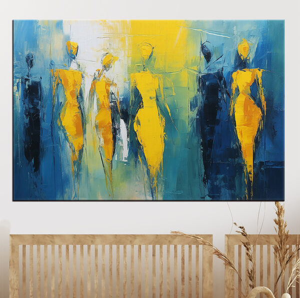 Peinture de personnes en jaune et bleu Peinture de personnes en jaune et bleu