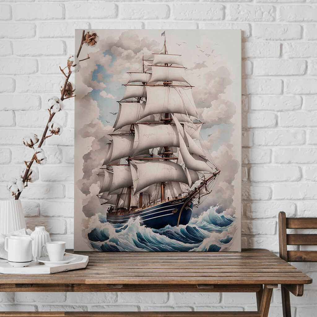 Painting of a ship in the ocean