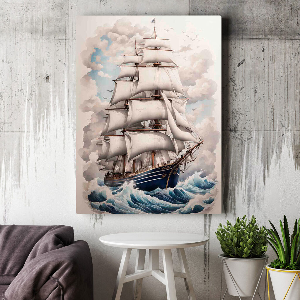 Painting of a ship in the ocean