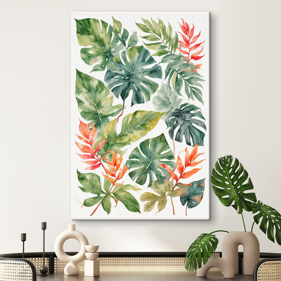 Groupe de feuilles vertes et orange