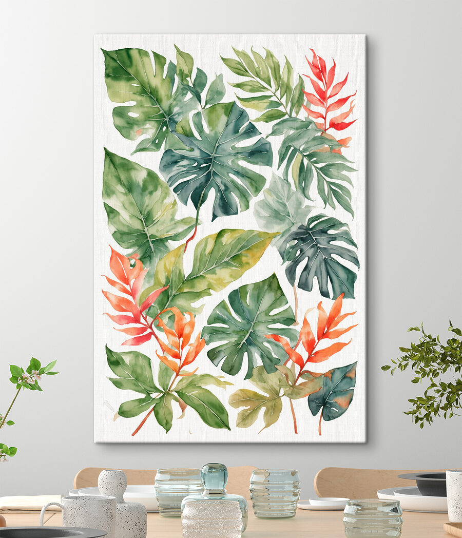 Groupe de feuilles vertes et orange