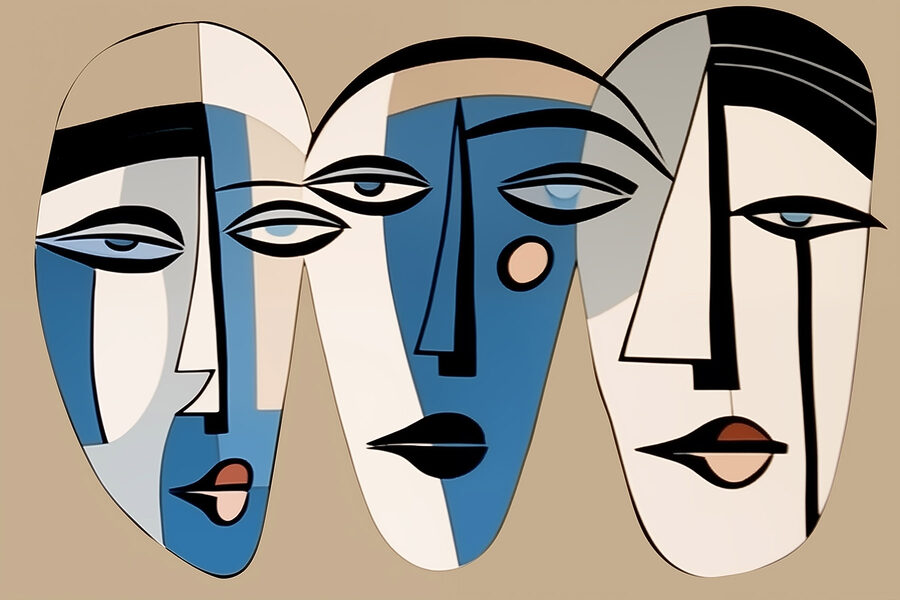 Groupe de visages peints sur un mur