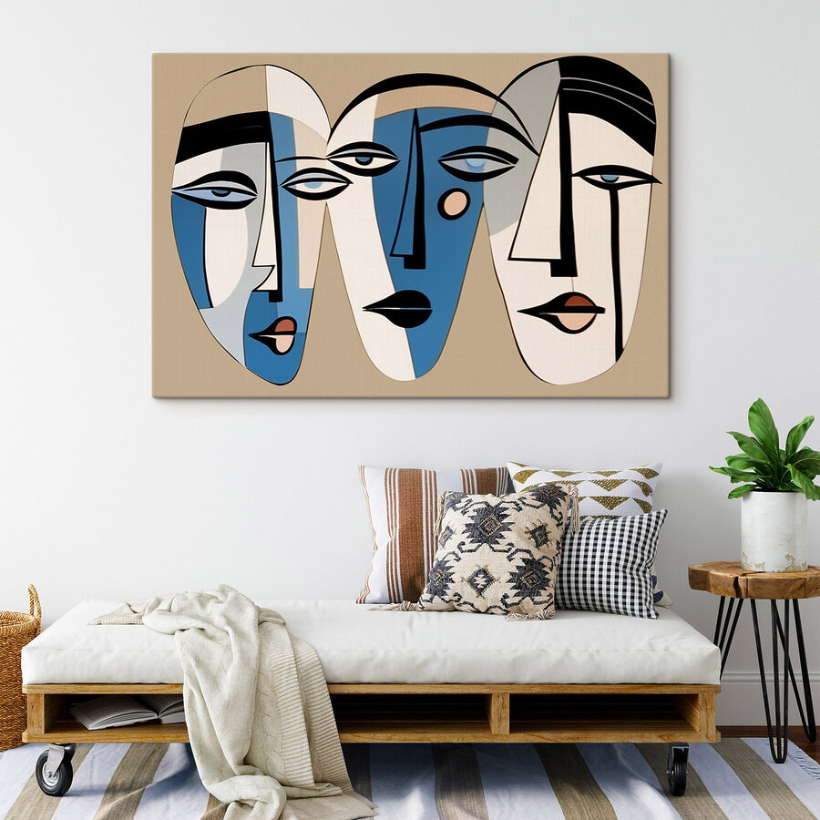 Groupe de visages peints sur un mur