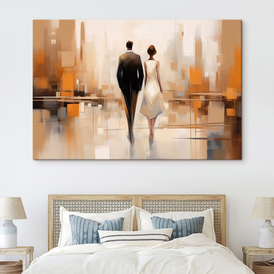 Homme et femme marchant dans une rue