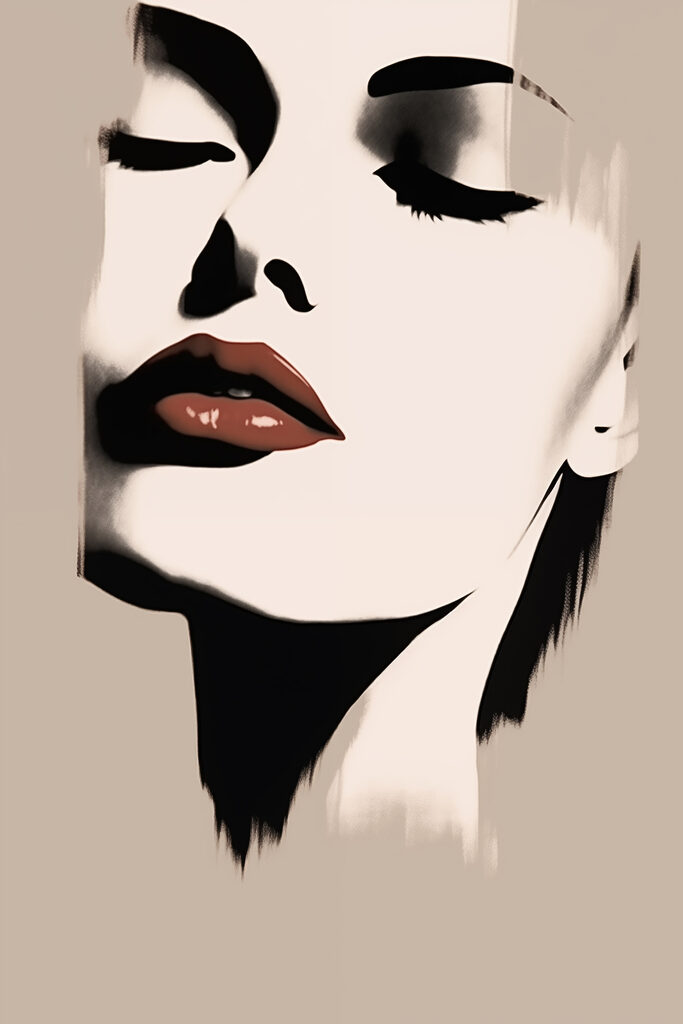 Woman's face with red lipstick