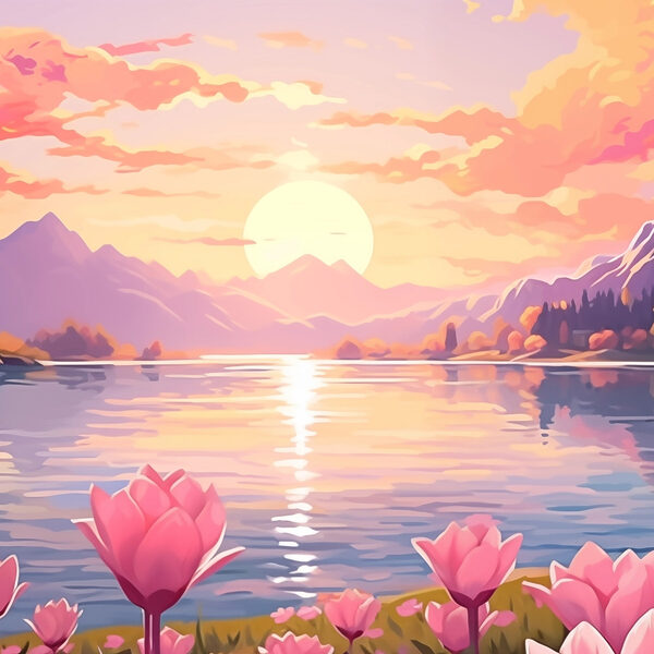 Fleurs roses au bord d'un lac Fleurs roses au bord d'un lac