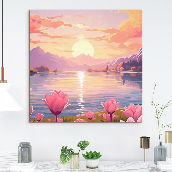 Fleurs roses au bord d'un lac Fleurs roses au bord d'un lac