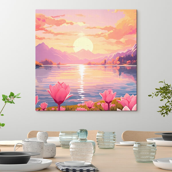 Fleurs roses au bord d'un lac Fleurs roses au bord d'un lac